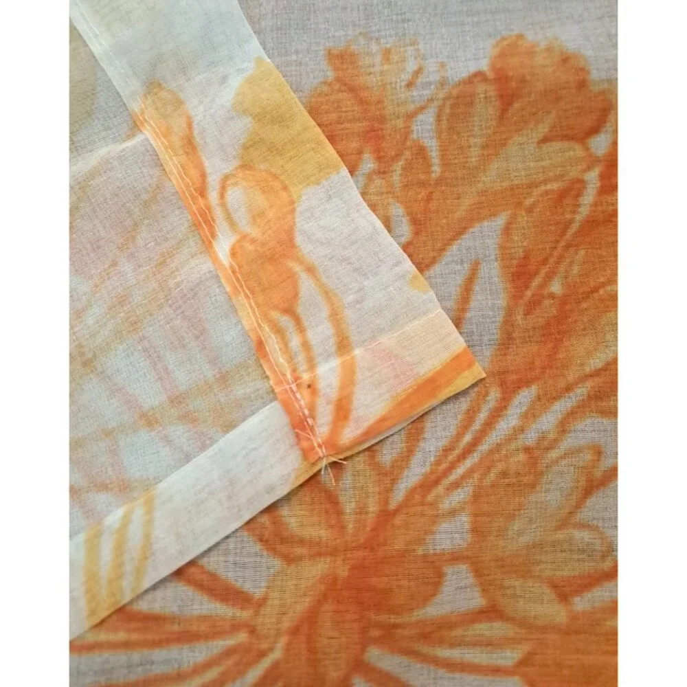 Orange & Yellow Floral Curtain Panel Semi Sheer Wild Flowers Cottage 50x33